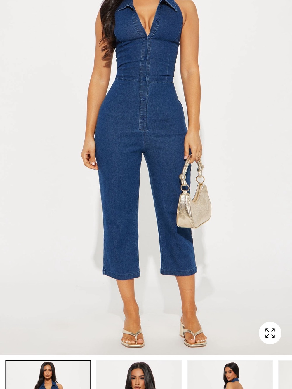 Fashion Nova Dark Blue Denim Sleeveless Jumpsuit